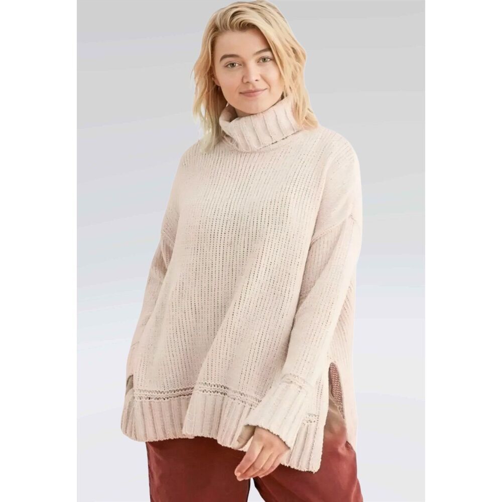 Aerie Chenille Oversized Turtleneck Sweater Chunky Knit Cream size Small